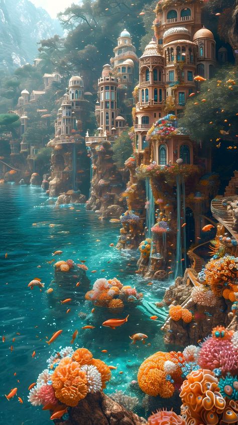 fantasy city, mermaid city, underwater fantasy, fantasy world, fantasy illustration, fantasy scene, fantasy landscape, fantasy concept art, fantasy artwork, mermaid artwork, mythical city, mythical art, dark fantasy city, digital fantasy art, fantasy wallpaper, iPhone wallpaper, 4k wallpaper, aesthetic wallpaper, fantasy background art, fantasy background illustration Fantasy Background Art, Underwater City Fantasy Art, Dark Fantasy City, Fantasy Wallpaper Iphone, Mermaid City, Mythical Art, Underwater Wallpaper, Art Niche, Sci Fi Landscape