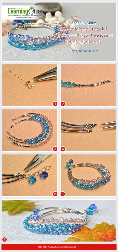 3 Steps to Make a Three-Strand Bracelet with Crystal Glass Beads and Silver Tube Beads from LC.Pandahall.com Three Strand Bracelet, Making Jewelry For Beginners, Basic Jewelry, Jewelry Making Project, Jewelry Clasps, Beaded Bracelets Diy, Jewelry Making Tutorials, Beaded Accessories, Tube Beads