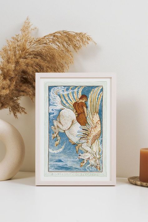 Greek Mythology Nursery, Greek Nursery, Riding Pegasus, Art Greek Mythology, Crane Art, Colour Text, World Mythology, Walter Crane, Greek Myth