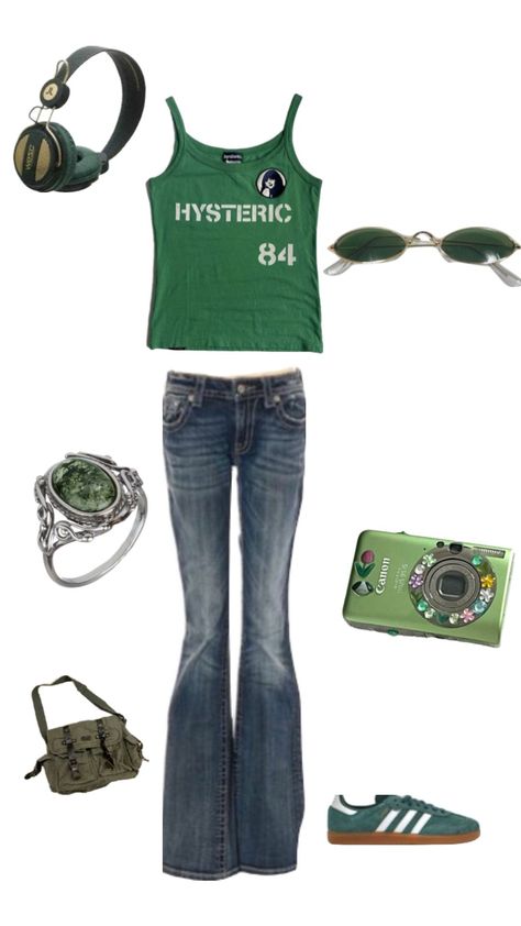 green outfit inspo💚 how you like this? #outfit #outfitinspo #green #greenoutfit #girls #girlhood Chromatopia Outfit, Chromakopia Outfits, Chromakopia Outfit, Green Y2k Outfit, Skater Girl Fits, Tyler Concert, Chav Outfits, Skater Girl Outfits, Concert Outfits