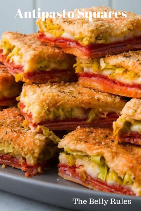 Antipasto Squares - My Recipe Magic #antipasto #dinners #meals Antipasto Squares, Make Ahead Christmas Appetizers, Christmas Recipes Appetizers, Square Recipes, Crescent Roll Recipes, Christmas Appetizers, Provolone, Crescent Rolls, Wrap Sandwiches