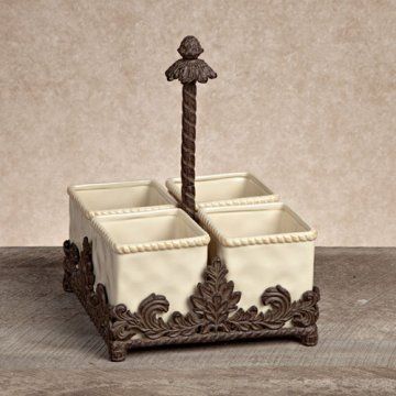 GG Collection  Ceramic and Metal Flatware Caddy - Cream Marble Utensil Holder, Gg Collection, Flatware Caddy, Iron Accents, Tuscan Decorating, Acanthus Leaf, Country Home Decor, Table Accessories, Flatware