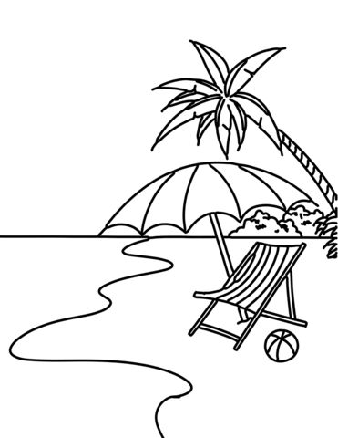 Summer Beach Scene Coloring page Beach Cartoon, Beach Coloring Pages, 심플한 그림, Beach Drawing, Scene Drawing, Summer Coloring Pages, Beach Color, Printable Crafts, Beach Scene