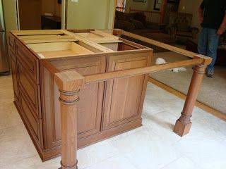 Kitchen Island With Post, Kitchen Island Overhang, Farm Kitchen Ideas, Kitchen Island Legs, Kitchen Island With Cooktop, Unique Kitchen Design, Custom Kitchen Island, Kitchen Island Bar, Island Table