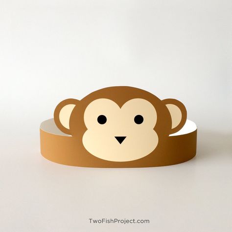 Monkey Headband Craft, Safari Hat Printable, Monkey Headband, Monkey Face Mask, Monkey Birthday Crown, Monkey Printable, Play Masks, Monkey Party Ideas, Hat Birthday Party