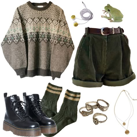 Mushroom Hunting Outfit, Forager Aesthetic Outfits, Paleocore Outfit, Summer Outfits Goblincore, Campcore Aesthetic Outfits, Environmental Science Aesthetic Outfit, Summer Goblincore Outfits, Goblincore Outfits Summer, Ghibli Core Outfit