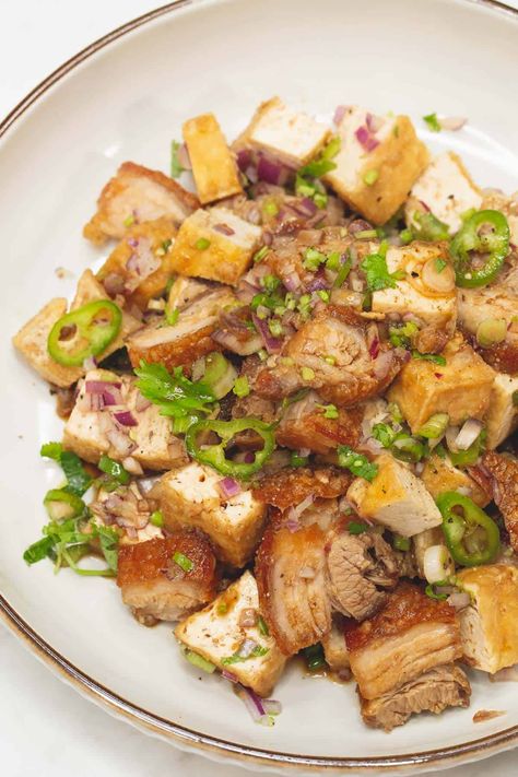 Tokwa't Baboy Recipe - Recipes by Nora Tokwat Baboy, Fried Pork Belly, Pork Belly Slices, Tofu Recipes Vegan, Garlic Fried Rice, Fried Tofu, Hearty Stews, Savory Sauce, Filipino Food