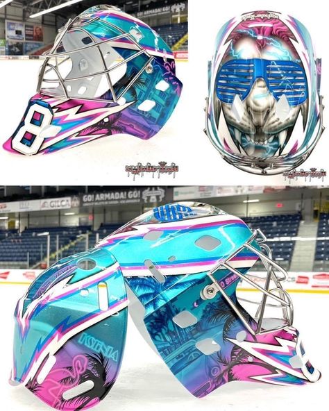 Helmet Painting, Goalie Gear, Hockey Helmet, Goalie Mask, Hockey Goalie, Helmet Design, Ice Hockey, Mask Design, Painting Ideas