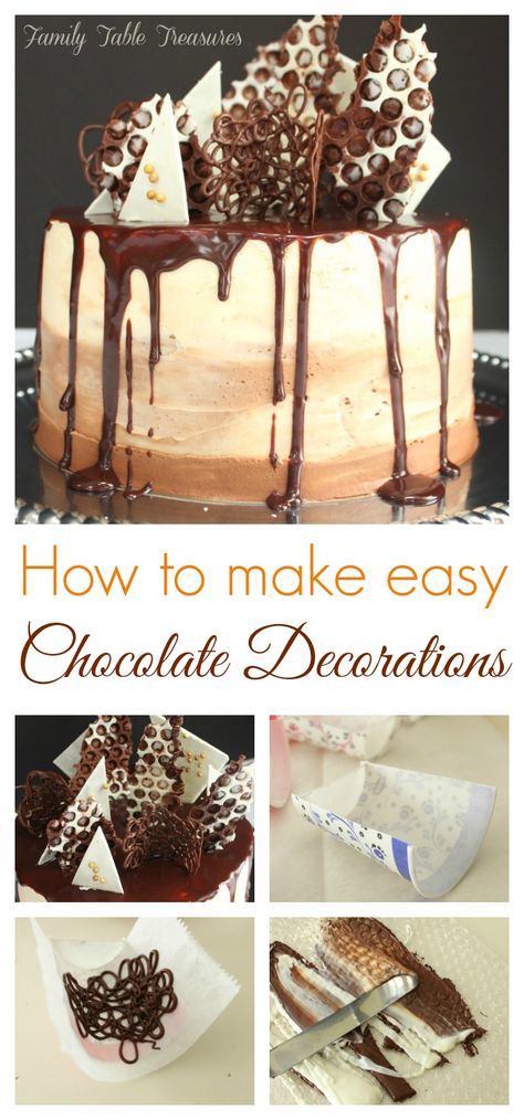 How to make Easy Chocolate Decorations Decorations For Cakes, Chocolate Hacks, Dessert Halloween, Chocolate Work, Chocolate Garnishes, Cakes And Desserts, Chocolate Cake Decoration, Creative Cake Decorating, Chocolate Art