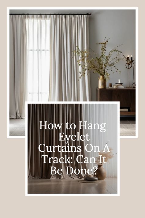 "Blending eyelet curtains with tracks needn't be a decor dilemma! Discover "How to Hang Eyelet Curtains On A Track: Can It Be Done?" Through expert advice, DIY steps, and hardware suggestions, we demystify this unique pairing. Elevate your window treatments with this game-changing approach, merging style and practicality." Curtains On A Track, Diy Curtain Hanging, Track Tips, Tall Curtains, Dining Room Window Treatments, Cozy Cottage Kitchen, Diy Steps, Unique Window, Dining Room Windows