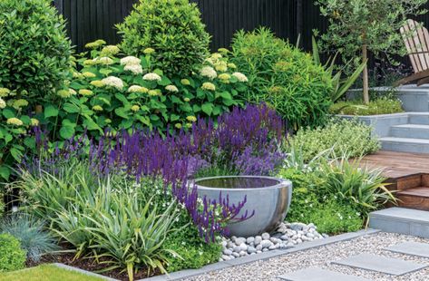 Designing with Hydrangeas - FineGardening Gardening With Hydrangeas, Planting With Hydrangeas, Hydrangea Garden Design, Hydrangea Border Design, Gardens With Hydrangeas, What To Plant With Hydrangeas Landscapes, Hydrangea Planting Combinations, Hydrangea Combinations, Landscaping With Hydrangeas Front Yards