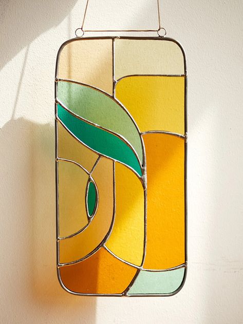 Retro Stained Glass Window Hangings 11x5 Inch, Modern Suncatcher, Glass Wall Hanging - Etsy Stained Glass Art Modern, Stained Glass Hanging Art, Stained Glass Window Home, Stained Glass Process, Window Stained Glass Diy, Stained Glass Wall Hanging, Stained Glass Mid Century Modern, Stained Glass Living Room, Stained Glass Panels Ideas