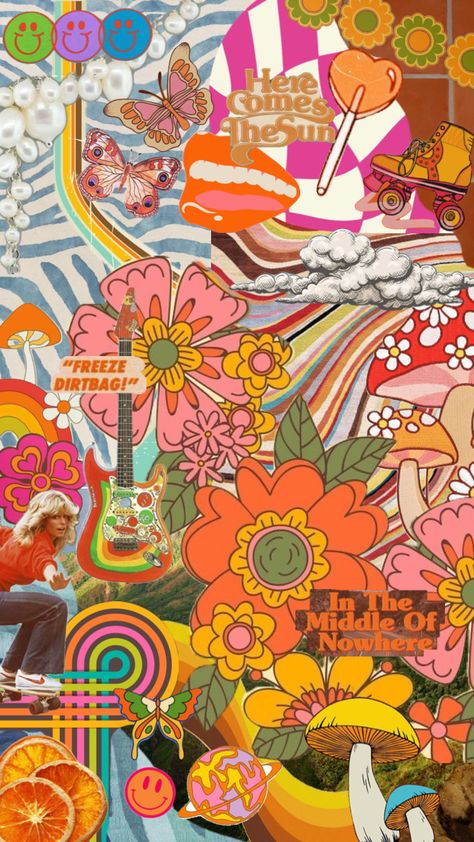 #retro #colourful #colorful #floral #flowers #rainbow #60s #hippie #vibes #wallpaper #aesthetic #art #butterflies #retroaesthetic 60s Hippie Aesthetic, Hippie Vibes Wallpaper, 60s Aesthetic Wallpaper, Hippie Cookies, 70s Hippie Aesthetic, Hippy Aesthetic, Cowboy Bedroom, Aesthetic 60s, 60s Wallpaper