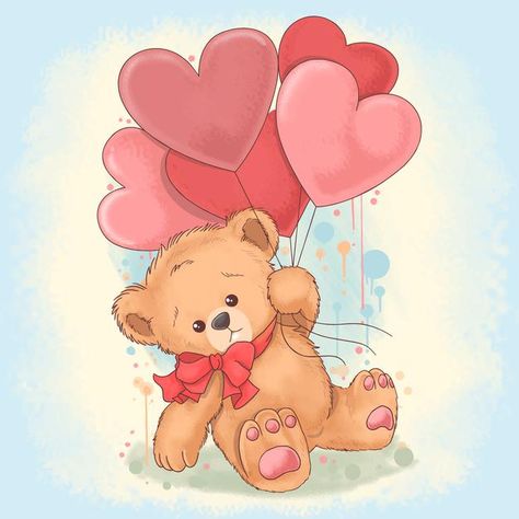 Teddy Day Drawing, Teddy Bear With Heart Drawing, Bear With Balloons Drawing, Valentines Day Teddy Bear Drawing, Teddy Bear Holding Balloons Drawing, Valentine Teddy Bear, Bear Holding Balloons Drawing, Bear With Heart Drawing, Teddy Bear Holding Heart Drawing