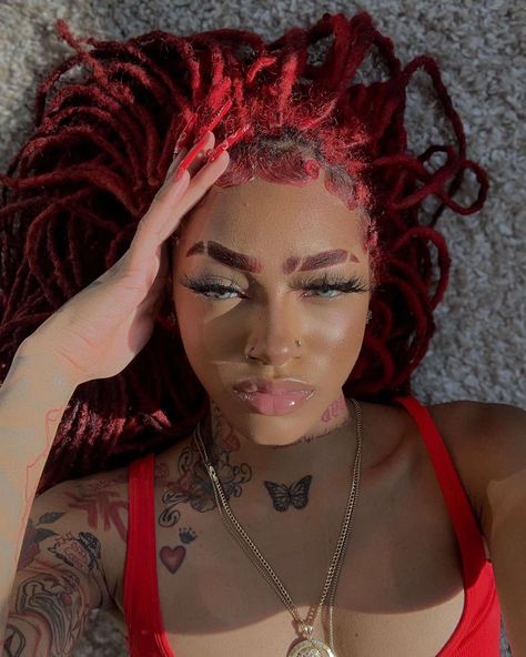 ♡𝖕𝖗𝖎𝖓𝖈𝖊𝖘𝖘 on Instagram: “imma mf problem.” Red Dreadlocks, Red Eyebrows, Eyebrow Slits, Twisted Hair, Dreadlock Hairstyles, Locs Hairstyles, Baddie Hairstyles, Pretty Selfies, Pretty Face