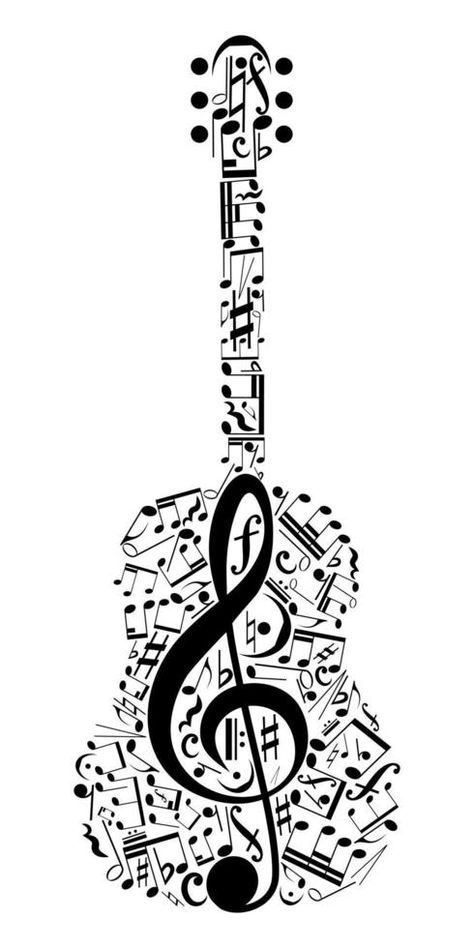 Abstract guitar silhouettecomposed of musical signs, notes. Music Images Art, Guitar Abstract, Tattoo Wave, Abstract Guitar, Music Sign, Characters Halloween, Music Notes Art, Guitar Vector, Guitar Drawing