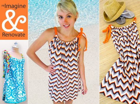 Re-imagine & Renovate~~Tutorial: Easy Knit Swimsuit Cover-Up (This would make a super cute maxi dress as well) Diy Beach Cover Up, Beach Dresses Diy, Diy Bathing Suit, Beach Coverup Pattern, Robe Diy, Diy Swimsuit, Beach Coverups, Swimsuit Coverups, Diy Clothes Videos