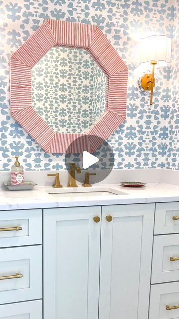 Laura Park | Laura Park Designs on Instagram: "Bathroom Refresh! 🚿✨ Our Chintz Mist wallpaper adds the perfect pop of color to this adorable space. Amazingly done by @popofcolorlindsey #WallpaperWonder #BathroomInspo #lauraparkdesigns #chintzmist #wallpaper #splashofcolor #refresh" Laura Park Designs, Mist Wallpaper, 2024 Bathroom, Laura Park, Instagram Bathroom, Dorm Room Designs, Park Designs, Bathroom Refresh, Bathroom Inspo