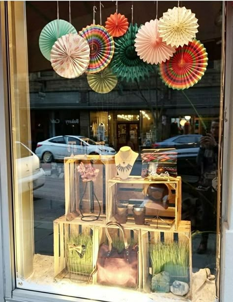 Product Window Display, Boutique Front Window Display Ideas, Summer Shop Display Ideas, Shop Window Displays Ideas Summer, Small Window Display Ideas, Summer Store Display Ideas Retail, Window Merchandising Ideas, Charity Shop Window Display Ideas, Fun Window Displays