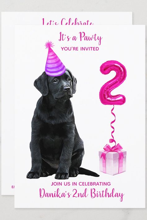 🏷️$1.80 📢Before Discount - 🎁 It's a pawty ! Invite your guests and host your daughters's special 2nd Birthday with this cute Black Labrador Puppy and pink number 2 balloon birthday invitation and dog themed birthday party supplies for all 2 year old girls - See matching accessories for your birthday celebration . 2nd Birthday Puppy Theme- Cute Dog Pink Girl Pawty Invitation . 🥳🎉🥂🎁🔥 2nd birthday puppy theme, pawty, 2 year old, dog themed birthday party, second birthday, cute dog, pink girl, Cute Black Labrador, Number 2 Balloon, Dog Themed Birthday, Black Labrador Puppy, Dog Themed Birthday Party, Birthday Puppy, Birthday Cute, 2nd Birthday Invitations, Balloon Birthday