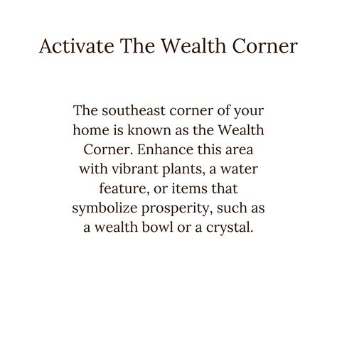 Witchy Remedies, Feng Shui Money Corner, Feng Shui Tips For Wealth, Wealth Bowl, Feng Shui Wealth Corner, Feng Shui For Money, Money Corner, Decorate With Plants, Wealth Corner