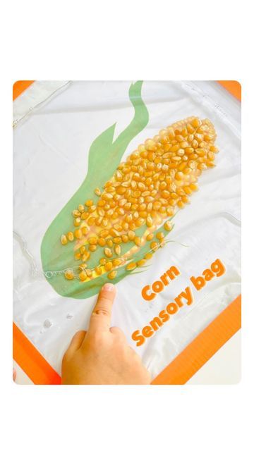 Corn Sensory Play, Fruit Sensory Play, Oil And Water Sensory Bag, Ziplock Bag Sensory Activities, Fall Sensory Bags, Food Sensory Activities, Fruit Sensory Bin, Sensory Bags For Toddlers, Toddler Activties