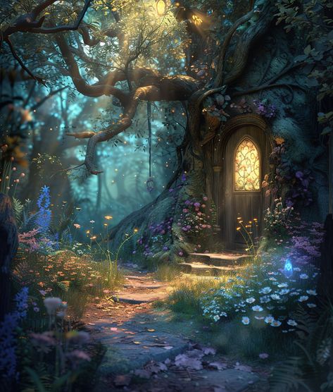 Eingang Baumhaus, Fantasy, Wald von ARTelierDigital auf Etsy Fae Wild Landscape, Magical Forest Mural, Maleficent Forest, Fantasy Forest House, House In A Forest, Magical Woods, Mythical Forest, Ethereal Forest, Dream Forest