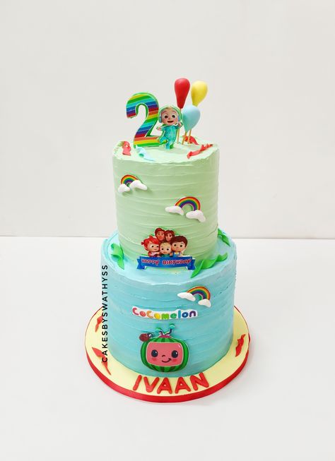 Cocomelon theme cake two tier Cocomelon Theme Cake, 2 Tier Birthday Cake, Birthday Cake For Boys, Birthday Cake For Kids, Cake For Boy, Tier Birthday Cake, Boy 2nd Birthday, Cake For Kids, Cocomelon Theme