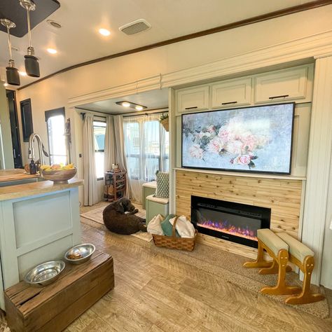 Rv Fireplace, Jayco Campers, Rv Living Room, Van Rv, Rv Interior Remodel, Camper Reno, Rv Renovation, Bus Living, Diy Camper Remodel