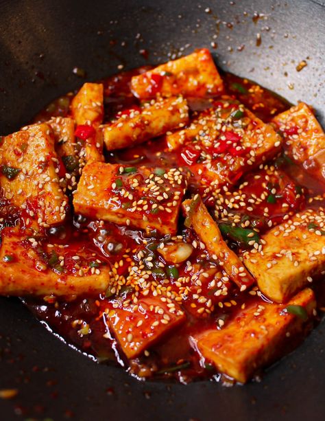 Korean Spicy Braised Tofu (Dubu Jorim) | 두부조림 Ahnest Kitchen, Dubu Jorim, Korean Sides, Japchae Recipe Korean, Glass Noodle Stir Fry, Korean Seasoning, Japchae Recipe, Korean Tofu, Braised Tofu