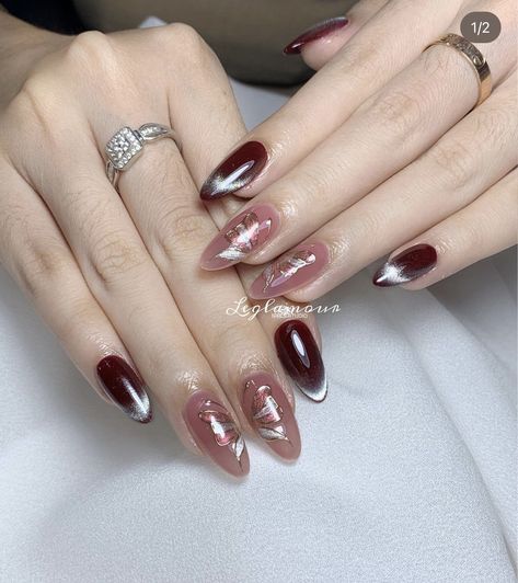 Maroon Nail Art, Henna Nails, Hard Gel Nails, French Manicure Designs, Heart Nail Designs, Maroon Nails, Elegant Nail Art, Really Cute Nails, Nail Art Wedding