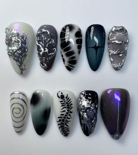 Alien Nails, Horror Nails, Organic Nails, Grunge Nails, Nails Only, Sparkly Nails, Manicure Y Pedicure, Fire Nails, Funky Nails