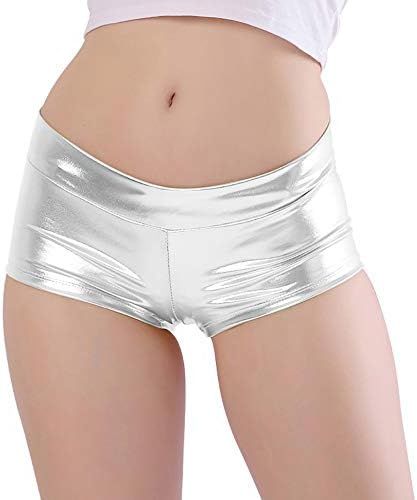 Kepblom Women's Shiny Metallic Rave Booty Shorts Hot Pants Dance Bottom at Amazon Women’s Clothing store Carnival Looks, Unitard Costumes, Shorty Shorts, Dance Women, Metallic Shorts, Silver Shorts, Dance Shorts, Hot Shorts, Metallic Fabric