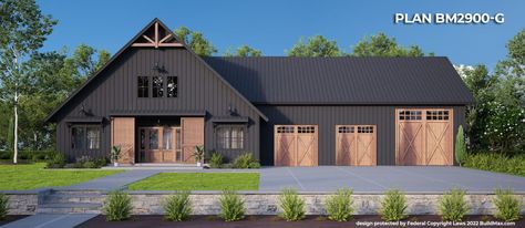 BM2900-G BARNDOMINIUM - Buildmax House Plans House Plans With Shop Attached, Ranch Barndominium Floor Plans, Craftsman Barndominium, Shop House Plans Barndominium, Modern Shop House, Shop House Floor Plans, Ranch Style Barndominium, One Story Barndominium Floor Plans, Small Barndominium Floor Plans