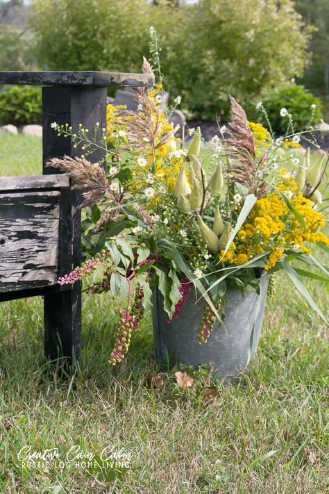 Foraging For A Fall Wildflower Bouquet - CREATIVE CAIN CABIN Fall Wildflower Bouquet, Foliage Arrangements, Milkweed Seeds, Backyard Birthday, Fire Pit Area, Red Wagon, Wildflower Bouquet, Autumn Nature, Beautiful Flower Arrangements