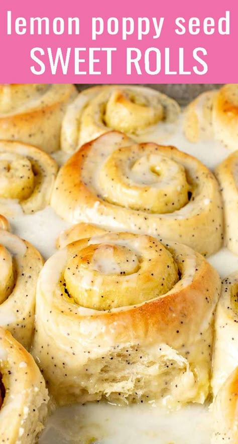 Lemon Poppy Seed Cinnamon Rolls, Lemon Sweet Rolls Recipe, Sweet Breakfast Sides, Lemon Poppyseed Cinnamon Rolls, Lemon Poppy Seed Rolls, Lemon Poppy Seed Buns, Poppyseed Cinnamon Rolls, Lemon Curd Rolls, Lemon Buns Recipe