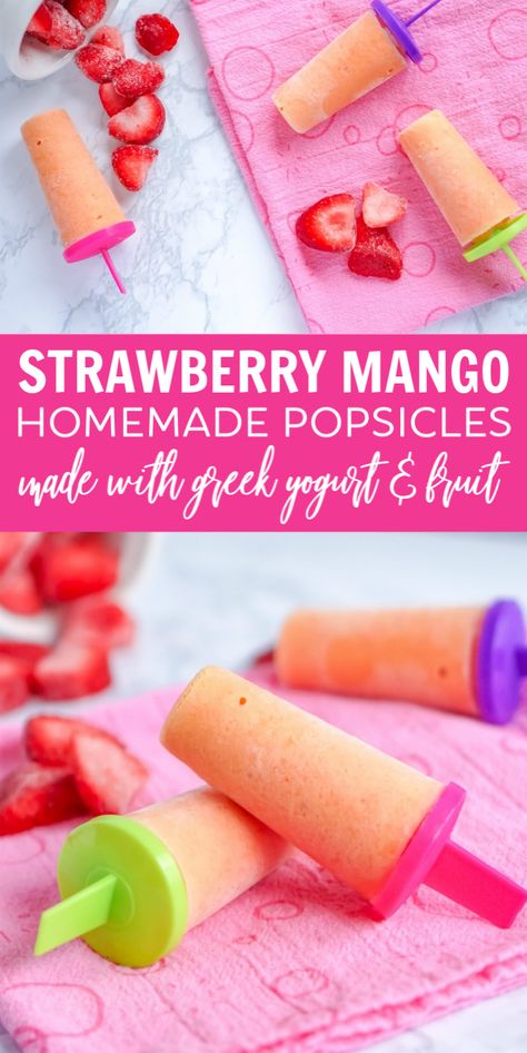 Mango Strawberry Popsicles, Popsicle Mold Recipes, Home Made Popsicles Healthy, Popsicle Recipe For Kids, Fruit Popsicle Recipes, Gourmet Popsicles, Homemade Fruit Popsicles, Frozen Yogurt Popsicles, Frozen Pops