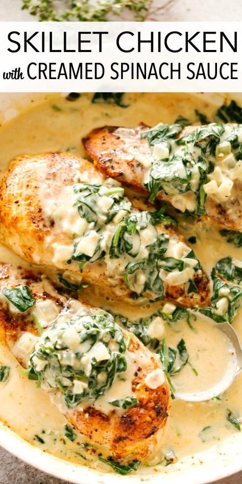 Chicken With Creamy Spinach Sauce, Chicken And Greens Recipes, Chicken And Spinach Recipes Healthy Low Carb, Spinach Sauce For Chicken, Low Carb Chicken Dishes, Healthy Chicken Fillet Recipes, Creamy Chicken And Spinach Recipes, Chicken Breast And Spinach Recipes, Chicken Fillets Recipes