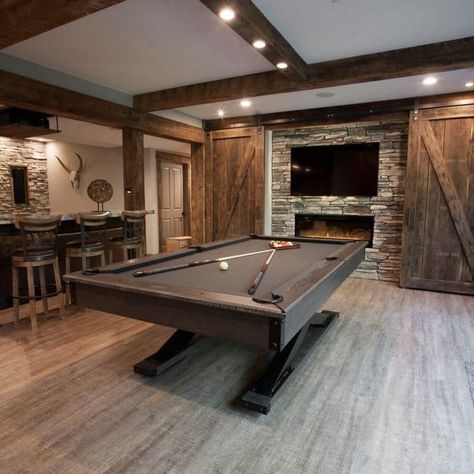 (2) Facebook Rustic Basement Ideas Man Cave, Grey And Brown Basement Ideas, Black And Wood Basement, Unique Finished Basement Ideas, Basement Lodge Theme, Brown Flooring Grey Walls, Cozy Basement Bar Ideas, Old World Basement Ideas, Rustic Basement Color Schemes