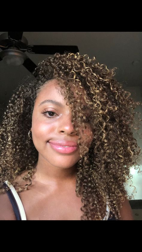 Highlights On 4c Hair, Partial Blonde Highlights, 3c/4a Natural Hair, Blonde Highlights Curly Hair, Dyed Curly Hair, Highlights Curly Hair, Inspo Hair, Black Hair With Highlights, Blonde Curls