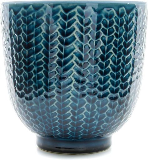 Amazon.com : New England Pottery Pedestal Herringbone Planter Garden Urn (5-inch, Blue) : Patio, Lawn & Garden Pedestal Planter, Ceramic Pedestal, Blue Patio, Planter Garden, Patio Pots, Garden Urns, Blue Electric, Electric Green, Contemporary Cottage