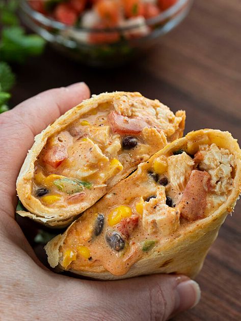 Air Fryer Southwest Chicken Burritos are flour tortillas filled with shredded chicken, cream cheese, cheddar cheese, vegetables, taco seasoning, and fresh pico de gallo. Air Fryer Recipes, Burritos, Air Fryer Burrito, Southwest Burrito, i am homesteader, iamhomesteader, recipes, dinner, easy chicken dinner, southwest chicken recipe Southwest Burrito, Crunchy Beef, Burrito Recipe Chicken, Burrito Recipe, Chicken Wrap Recipes, Chicken Burrito, Southwest Chicken, Burritos Recipe, Chicken Burritos