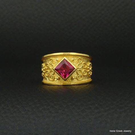 Byzantine Ring, Greek Jewellery, Byzantine Rings, Ancient Greek Jewelry, Art Ring, Pink Ruby, Wax Carving, Greek Jewelry, Cute Romantic Quotes