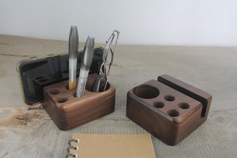 Pen Holder Wood, Small Wooden Desk, Walnut Wood Desk, Wooden Door Stops, Wood Desk Organizer, Tech Gifts For Men, Pencil And Pen, Wooden Docking Station, Solid Oak Doors