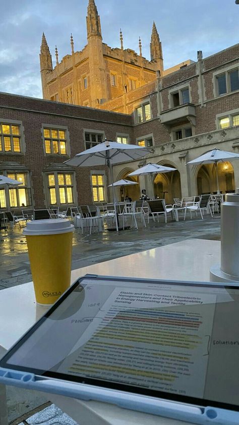 Rainy Day Coffee, Ipad School, Rain Coffee, Ucla College, Ucla University, Ucla Campus, Berkeley University, Campus Aesthetic, College Vision Board