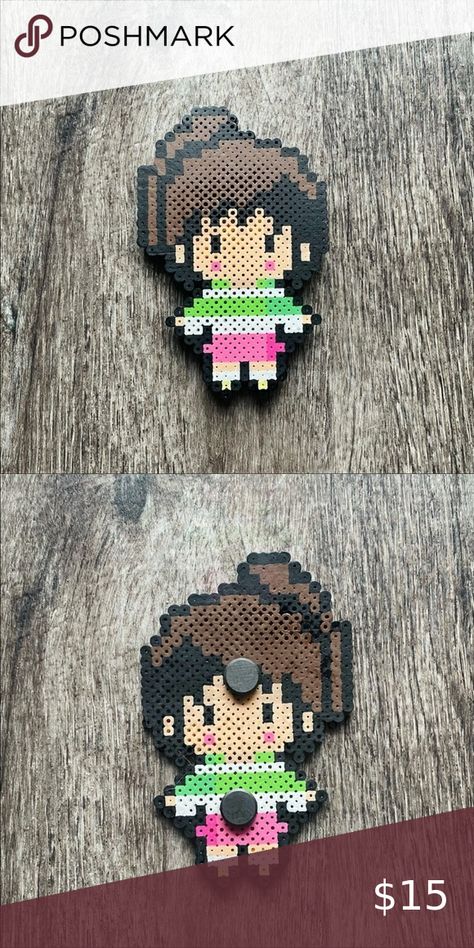 ANIME Spirited Away Chihiro Studio Ghibli collectible magnet perler beads Ghibli Perler Bead Patterns, Perler Bead Patterns Studio Ghibli, Studio Ghibli Perler Bead Patterns, Pixel Art Ghibli, Studio Ghibli Perler Beads, Ghibli Crafts, Sticker Photography, Kandi Cuff Patterns, Pearl Pattern