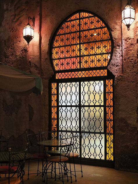 Moroccan Window at Epcot by davidwattsjr, via Flickr Moroccan Windows, Moroccan Window, Arabian Architecture, My Fuji, Moroccan Restaurant, Night Window, Moroccan Architecture, Moroccan Room, Wood Grill