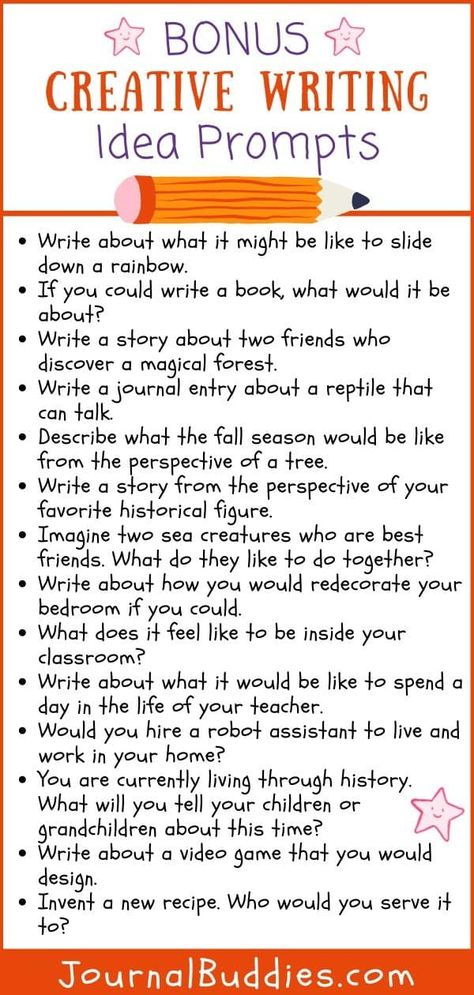 Use this creative writing idea list of prompts in order to inspire individuality and innovation inside your classroom! #CreativeWriting #CreativeWritingPrompts #JournalBuddies School To Do List Printable, School To Do List, 4th Grade Writing Prompts, Creative Writing Topics, Homeschool Writing Prompts, Creative Writing For Kids, Journal Prompts For Kids, Creative Writing Ideas, 3rd Grade Writing