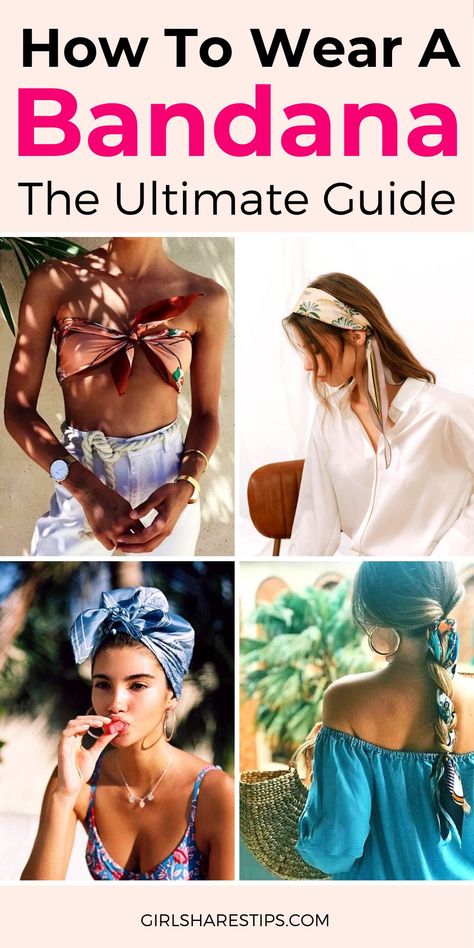 How to wear a bandana in your hair, on your head, as a headband, around your neck, as a shirt, as a top, with short hair, and more. | How to wear a bandana | How to wear a scarf as a top | How to wear a head scarf | neckerchief outfit | how to tie a bandana in your hair | ways to wear a head scarf| how to style bandanas in hair | bandana ideas | scarf top outfit diy | scarf top tutorial | how to tie a scarf as a top | scarves as tops | bandana hairstyles | bandana outfit | bandana top Neckerchief Outfit, Wear A Head Scarf, Ways To Wear A Bandana, How To Wear Bandana, Hairstyles Bandana, Tie A Bandana, Scarf As A Top, Scarf Top Outfit, Bandana Ideas