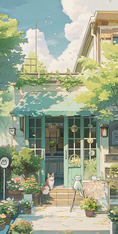 Nature Cute Wallpaper, Background Of House, Painted Phone Backgrounds, Photography Of Painting, Cute House Wallpaper, Beautiful Home Aesthetic, Cute Art Digital, Beauty Of Nature Painting, Nature Drawing Wallpaper